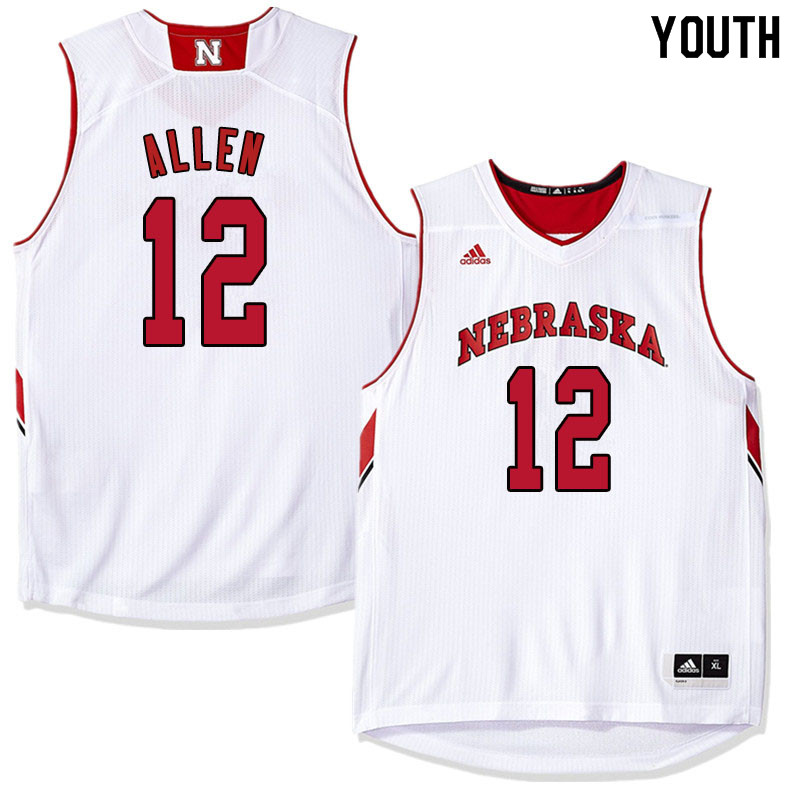 Youth Nebraska Cornhuskers #12 Thomas Allen College Basketball Jersyes Sale-White - Click Image to Close